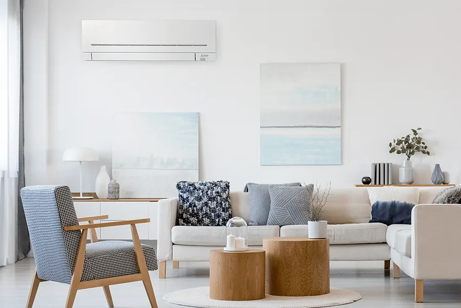 Mitsubishi Electric MSZ-AP wall unit installed in a bright living room